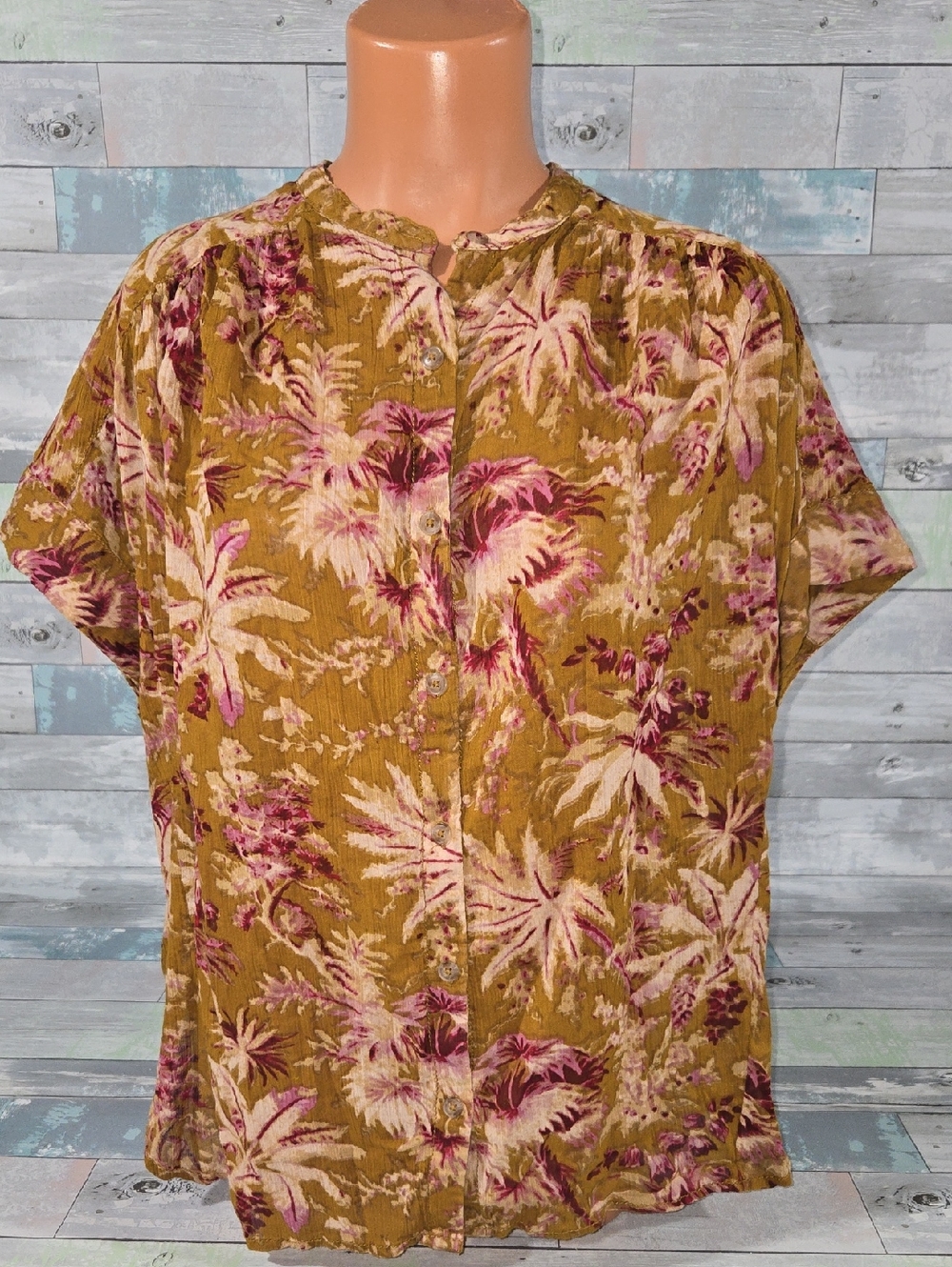 Pilcro From Anthropology Short-Sleeve Floral Button-Down Shirt/Top Sz Small/Med